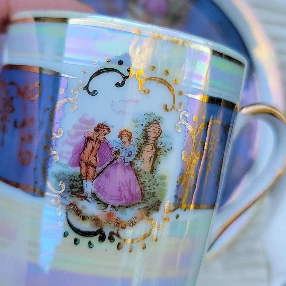 Iridescant Madonna Nacre Pearly Italian Espresso Coffee Turkish 6 Person Set New